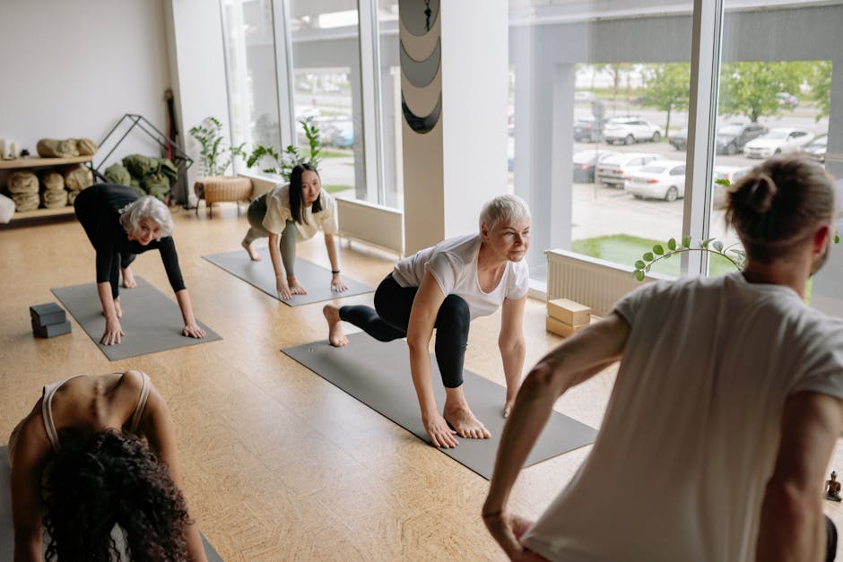 A diverse group of beginner dancers practicing basic steps in a bright studio, radiating joy and connection with music.