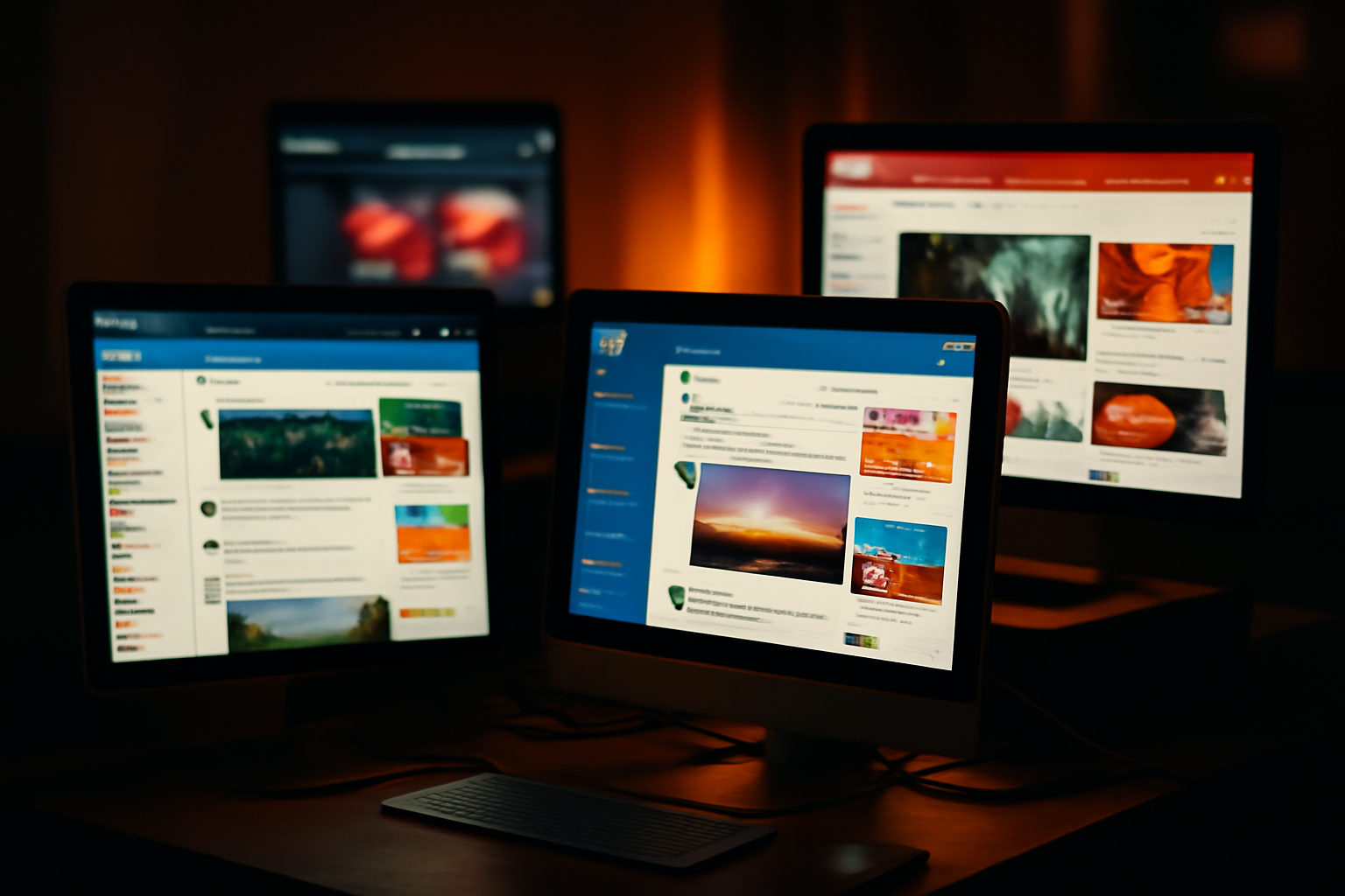 Social Media Marketing Strategies Collage Collage of vibrant social media screens showcasing marketing strategies with posts and ads.