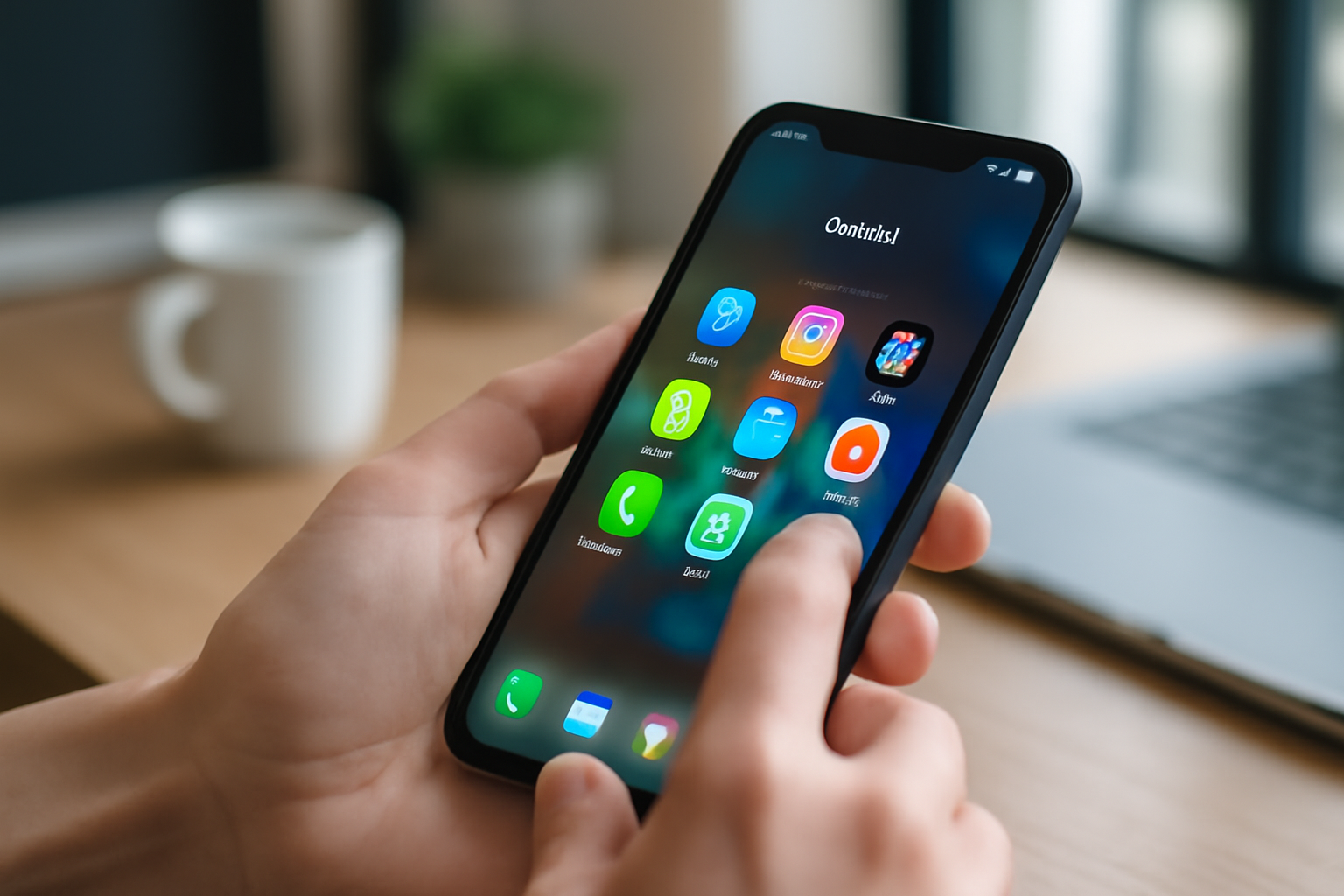 User interacting with various social media apps in a modern workspace, showcasing different app features.